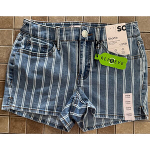 Women’s SO Blue Striped Denim Shortie Shorts Size 1/25W